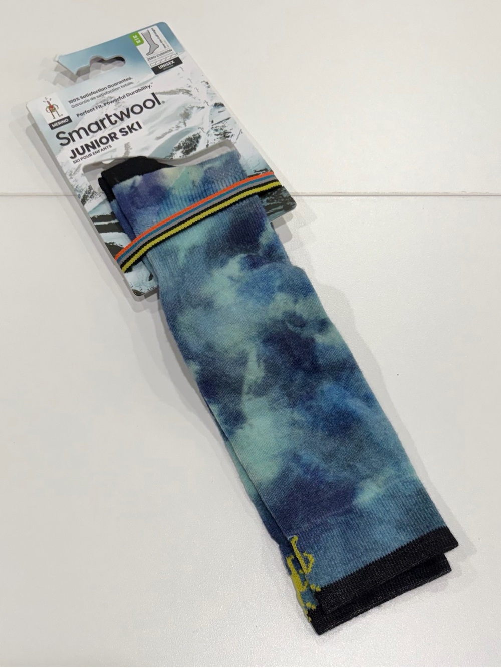 SmartWool Boys Girls Kids Medium Tie Dye Print Zero Cushion Ski Socks Blue NWT